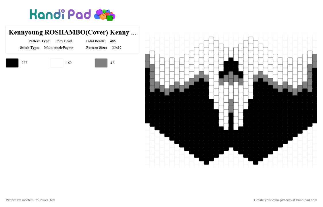 Kennyoung ROSHAMBO(Cover) Kenny Mask (Desc) - Pony Bead Pattern by mortem_follower_fox on Kandi Pad - white,music,artist,kennyoung,kenny,mask,black and white