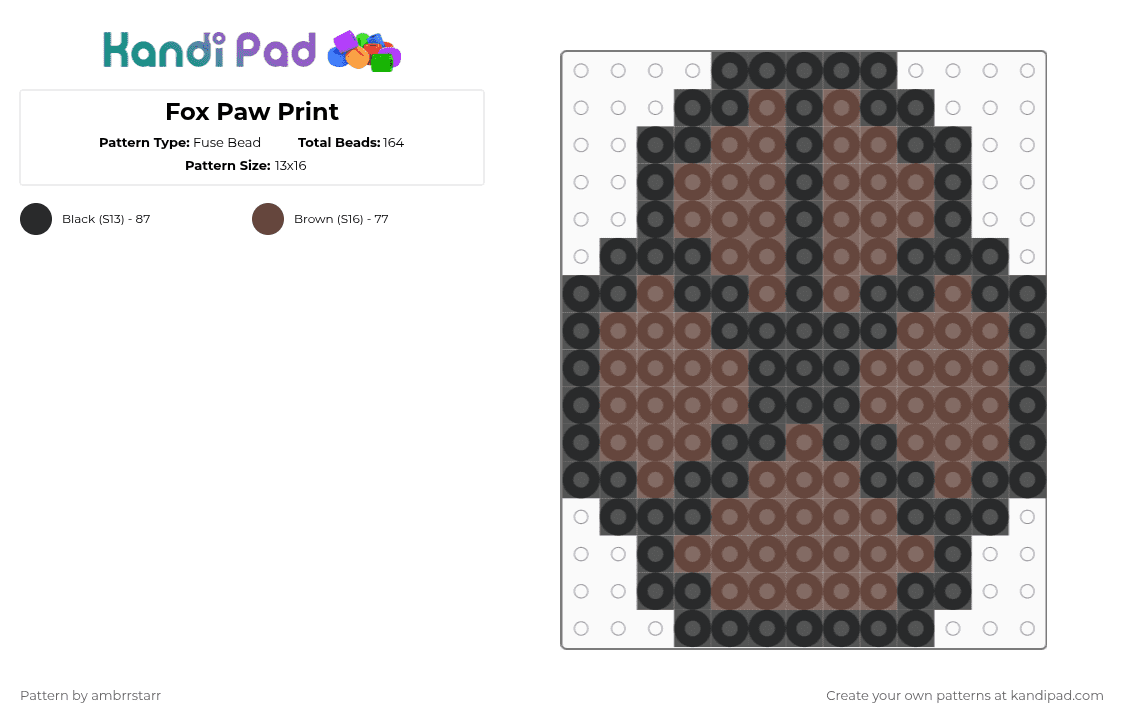 Fox Paw Print - Fuse Bead Pattern by mortem_follower_fox on Kandi Pad - brown,black,animal,nature,fox