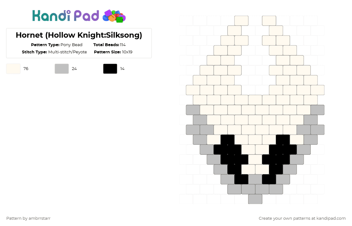 Hornet (Hollow Knight:Silksong) - Pony Bead Pattern by mortem_follower_fox on Kandi Pad - white,game,character,silksong
