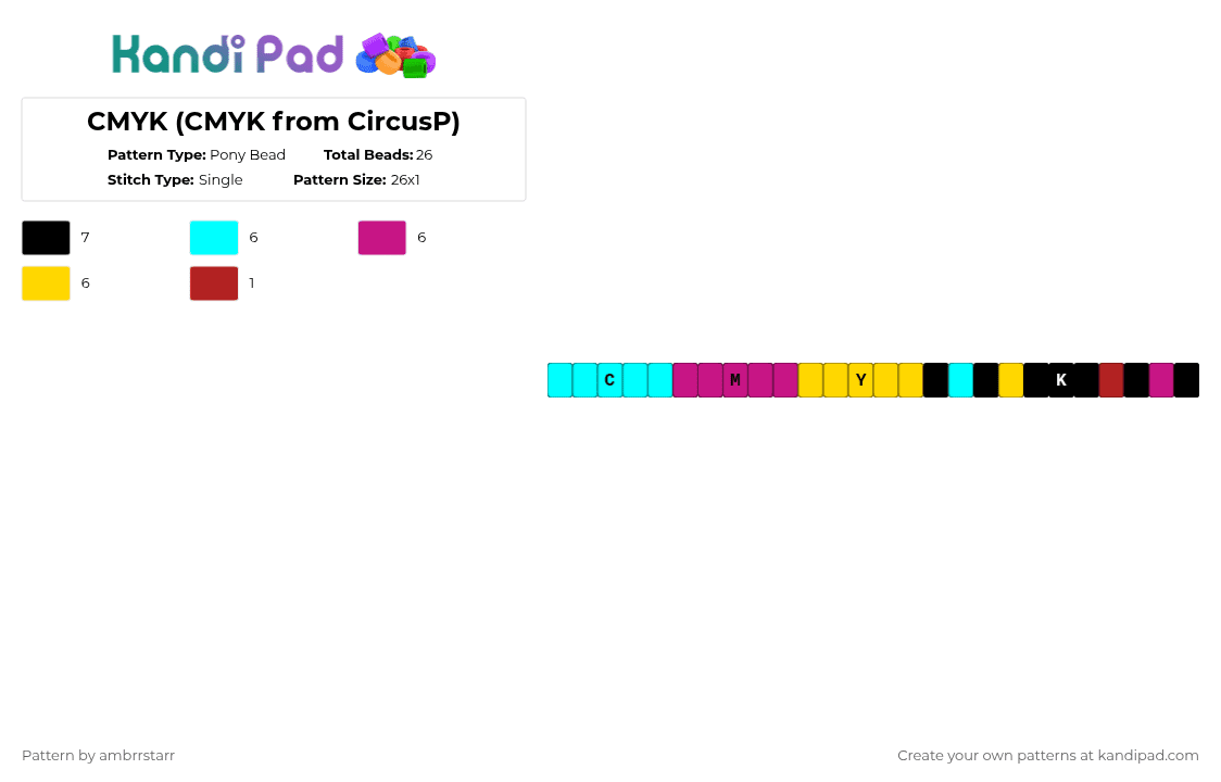 CMYK (CMYK from CircusP) - Pony Bead Pattern by mortem_follower_fox on Kandi Pad - light blue,pink,yellow,music,circusp,cover art,album,vocaloid