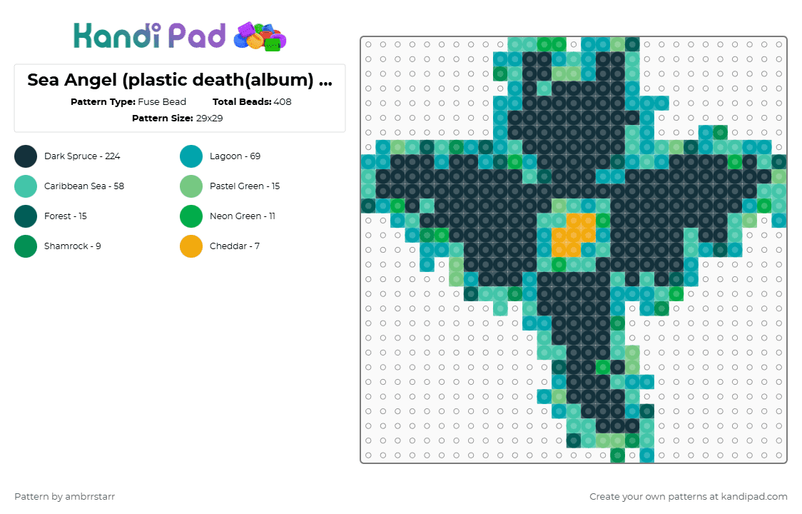 Sea Angel (plastic death(album) by glass beach) - Fuse Bead Pattern by mortem_follower_fox on Kandi Pad - black,teal,music,album,glass beach,art