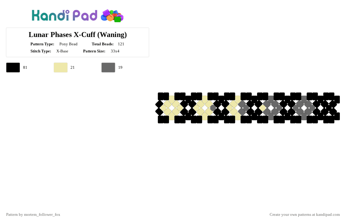 Lunar Phases X-Cuff (Waning) - Pony Bead Pattern by mortem_follower_fox on Kandi Pad - black,yellow,gray,moon,lunar,black and white,sky,xcuff
