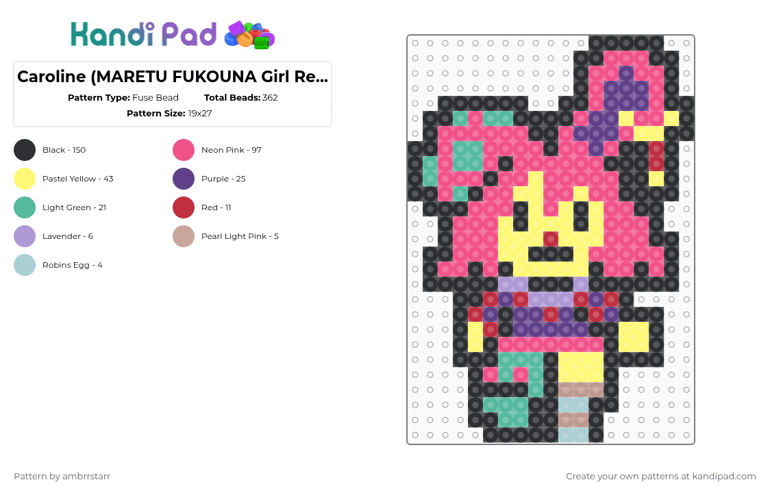 Caroline (MARETU FUKOUNA Girl Remix) - Fuse Bead Pattern by mortem_follower_fox on Kandi Pad - yellow,pink,oc,music,maretu,stomachbook