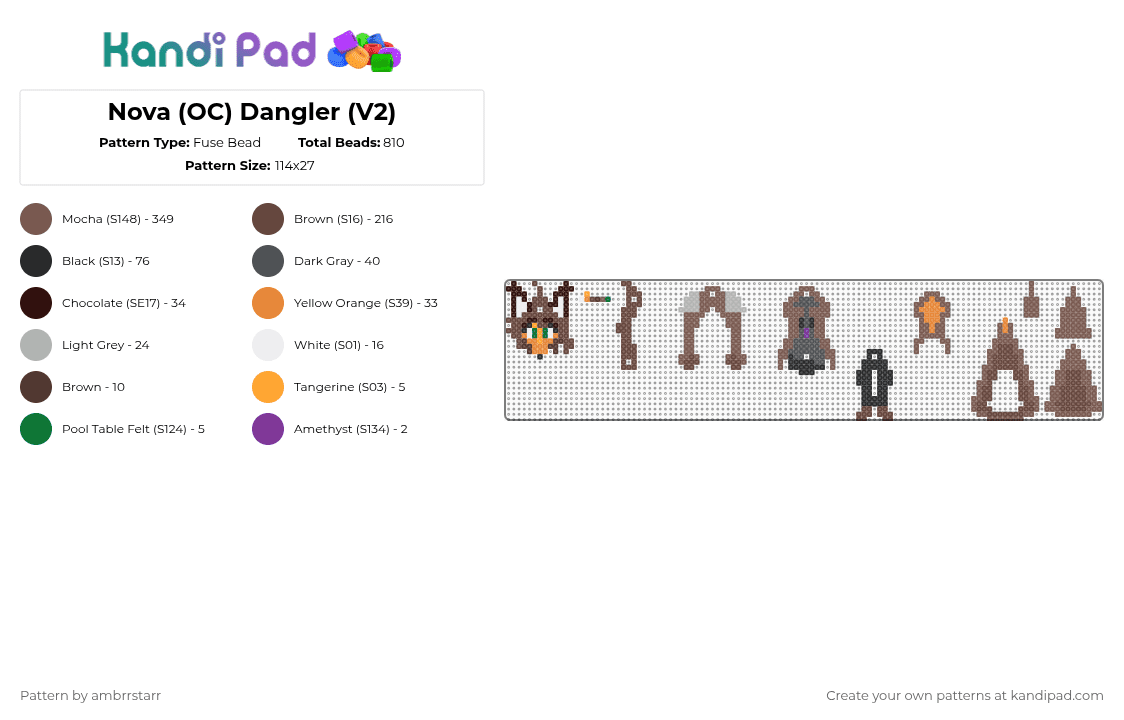 Nova (OC) Perler Doll (V2) - Fuse Bead Pattern by mortem_follower_fox on Kandi Pad - brown,tan