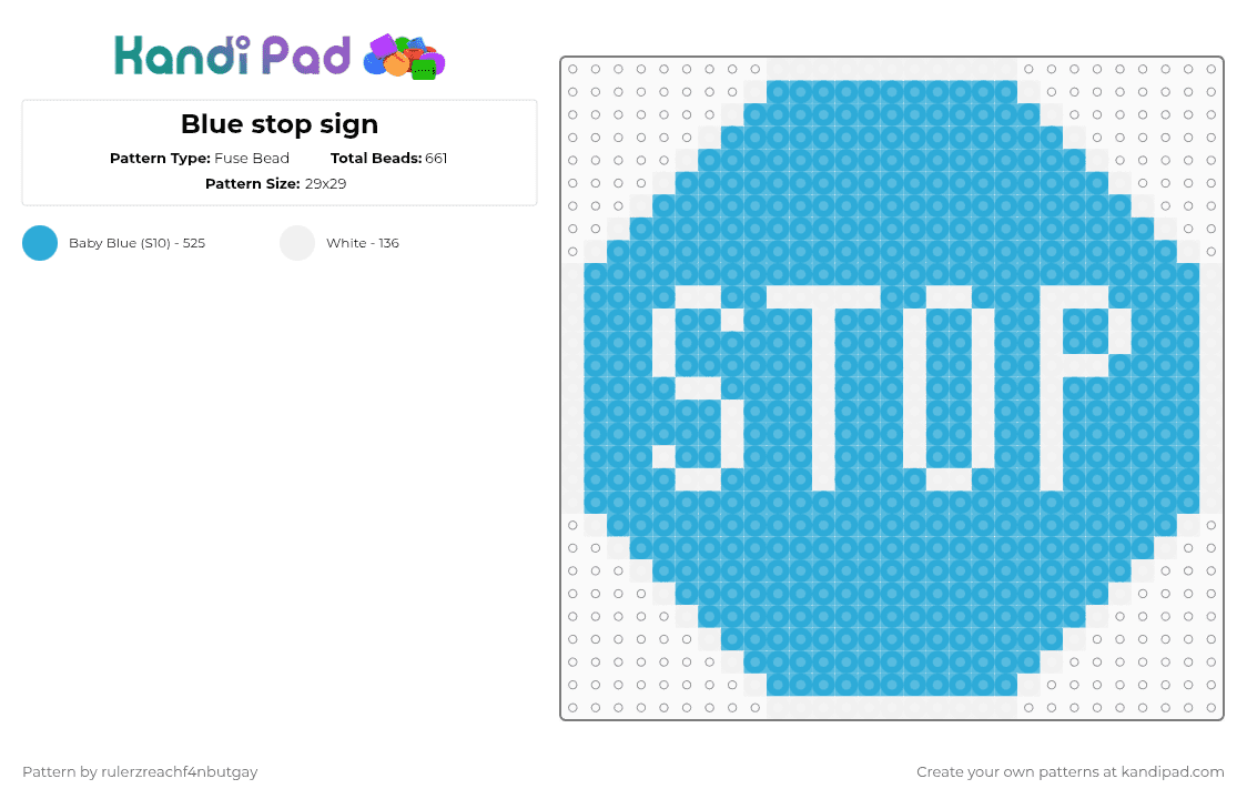 Blue stop sign - Fuse Bead Pattern by rulerzreachf4nbutgay on Kandi Pad - light blue,undertale,stop,sign,deltarune,sans,funny,blue