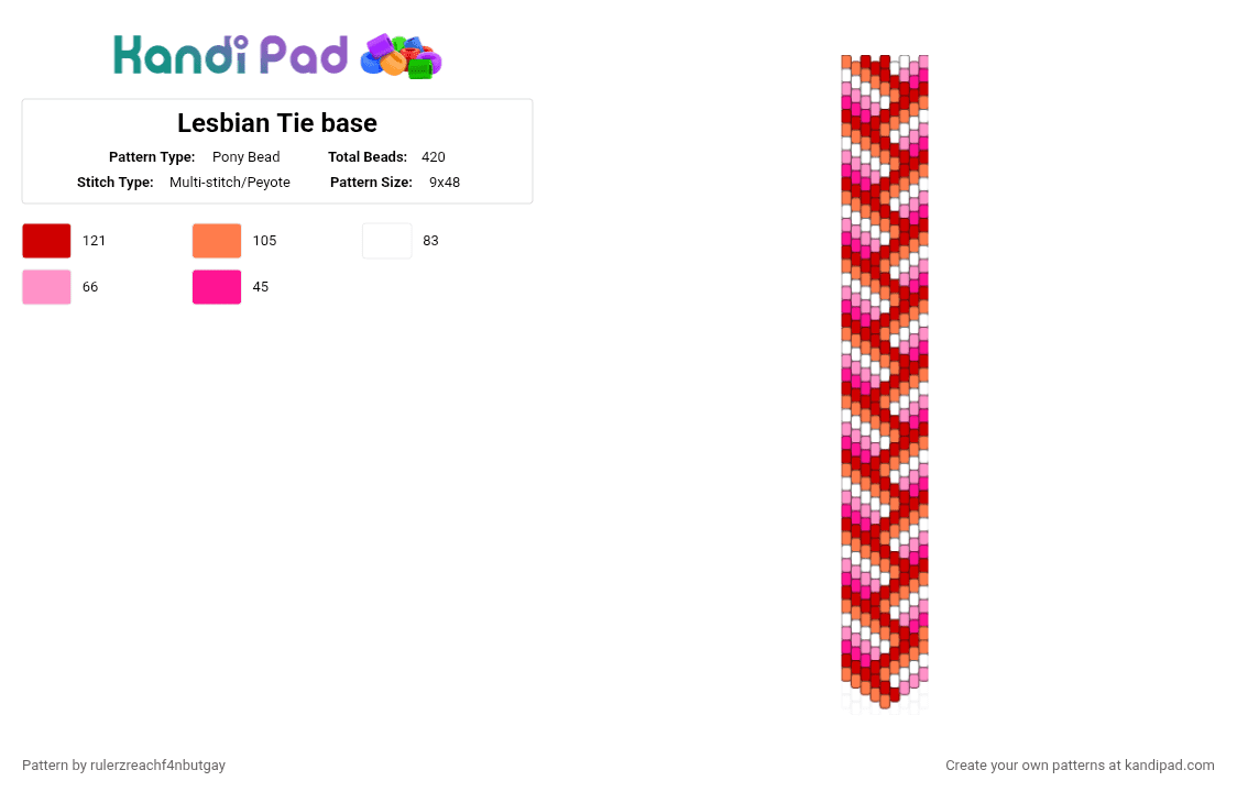 Lesbian Tie base - Pony Bead Pattern by rulerzreachf4nbutgay on Kandi Pad - pink, red