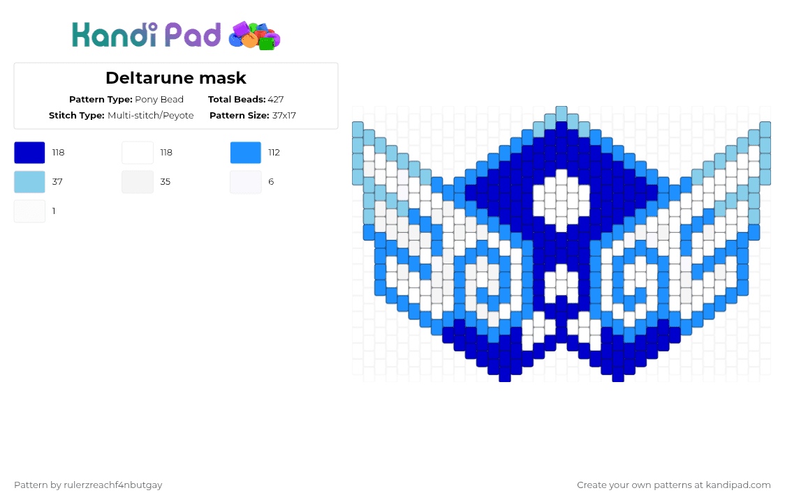 Deltarune mask - Pony Bead Pattern by rulerzreachf4nbutgay on Kandi Pad - light blue,purple,deltarune,mask,kandi,blue