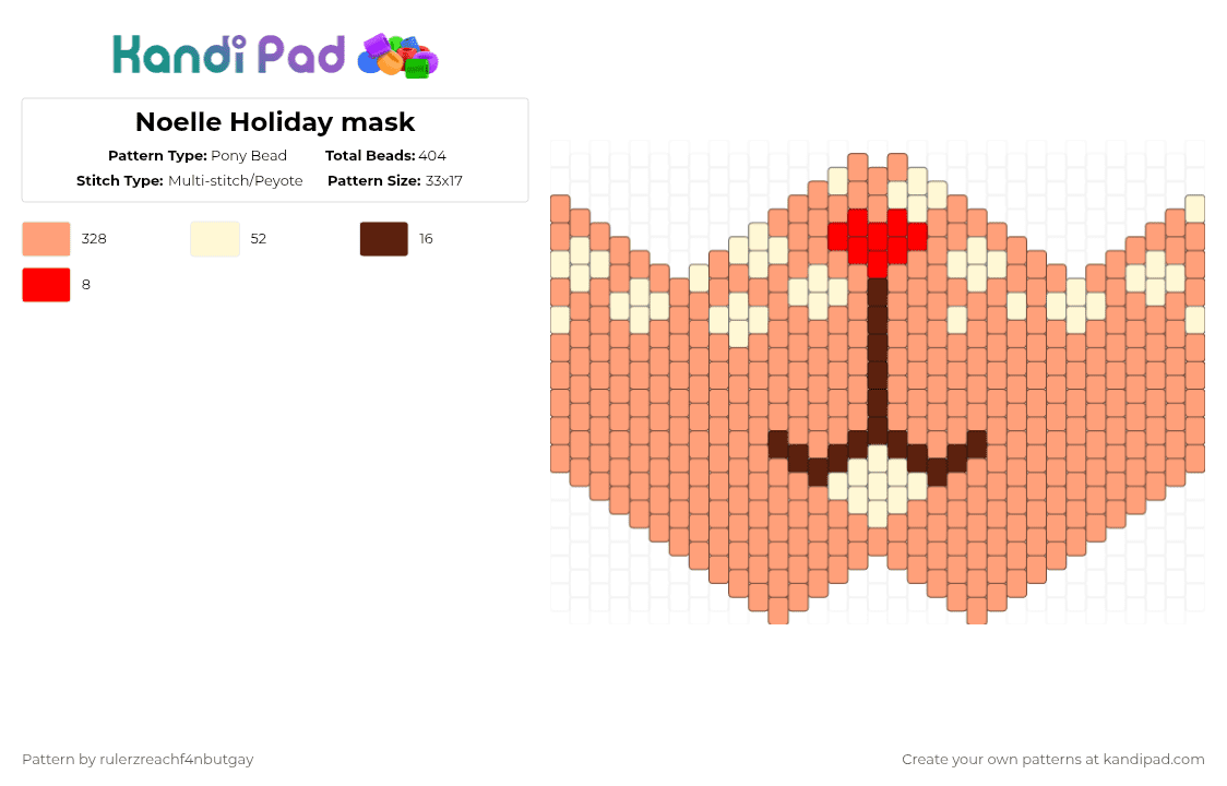 Noelle Holiday mask - Pony Bead Pattern by rulerzreachf4nbutgay on Kandi Pad - orange,noelle,deltarune,mask,kandi,deer,noelle holiday,pink,lost girl