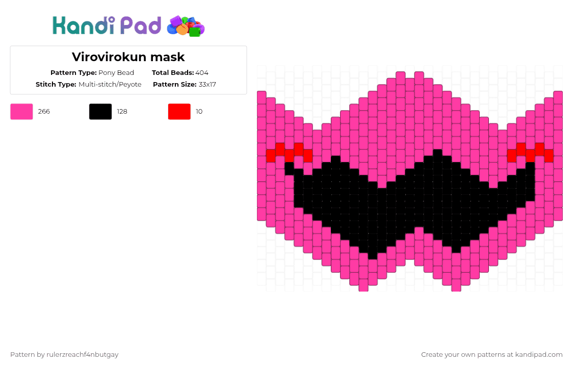 Virovirokun mask - Pony Bead Pattern by rulerzreachf4nbutgay on Kandi Pad - pink,virovirokun,deltarune,mask,fang,cosplay