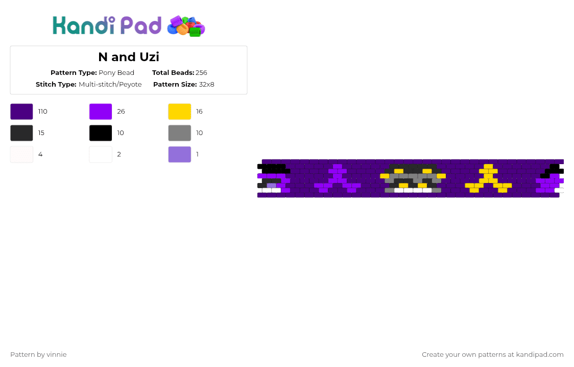 N and Uzi - Pony Bead Pattern by vinnie on Kandi Pad - purple,n,uzi,murder drones,md,nuzi,serial designation n,uzi doorman,n and uzi