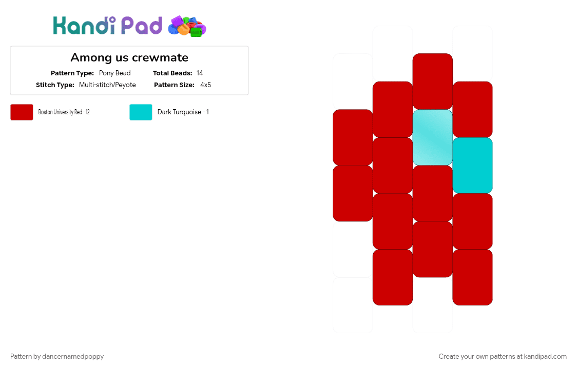 Among us crewmate - Pony Bead Pattern by dancernamedpoppy on Kandi Pad - alien, among us, charm, crewmate, imposter, red, small, space, video game