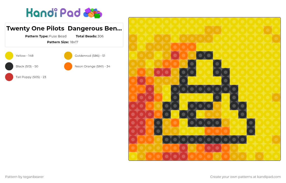 Twenty One Pilots  Dangerous Bend Symbol - Fuse Bead Pattern by teganbearer on Kandi Pad - orange,yellow