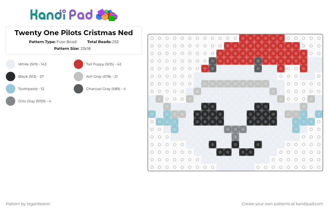Twenty One Pilots Christmas Ned - Fuse Bead Pattern by teganbearer on Kandi Pad - white,beige,red