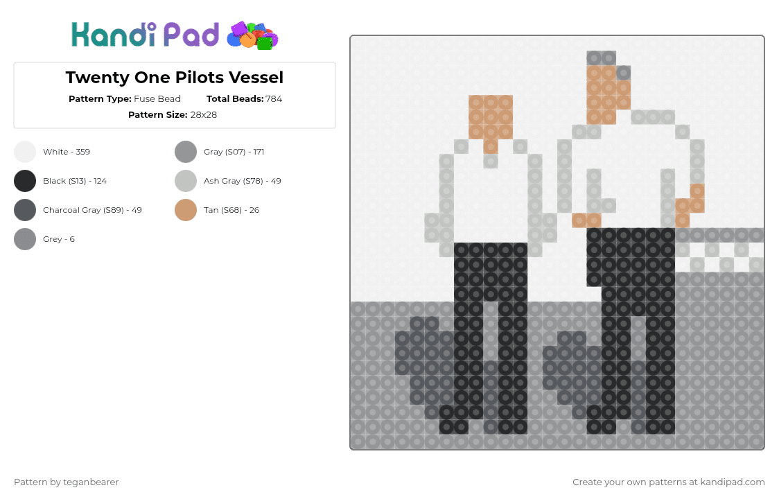 Twenty One Pilots Vessel - Fuse Bead Pattern by teganbearer on Kandi Pad - gray
