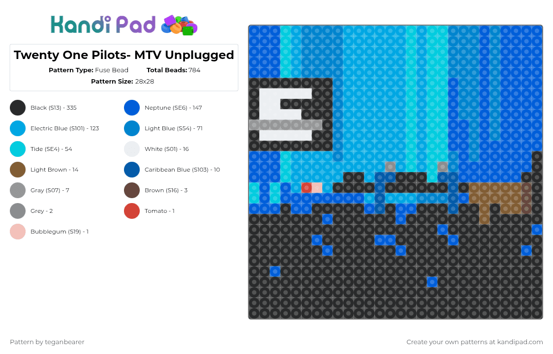 Twenty One Pilots- MTV Unplugged - Fuse Bead Pattern by teganbearer on Kandi Pad - black,blue,light blue