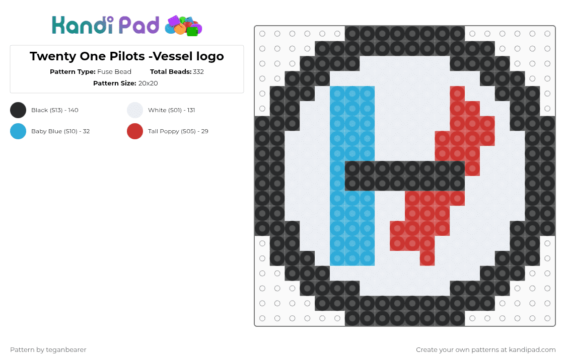 Twenty One Pilots -Vessel logo - Fuse Bead Pattern by teganbearer on Kandi Pad - white,light blue,red