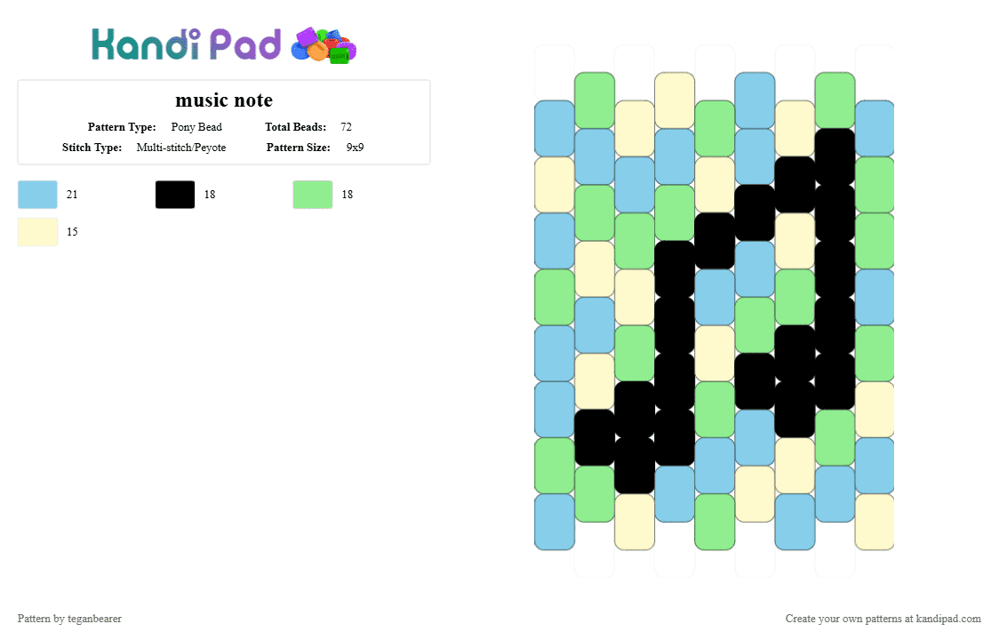 music note - Pony Bead Pattern by teganbearer on Kandi Pad - light blue,teal