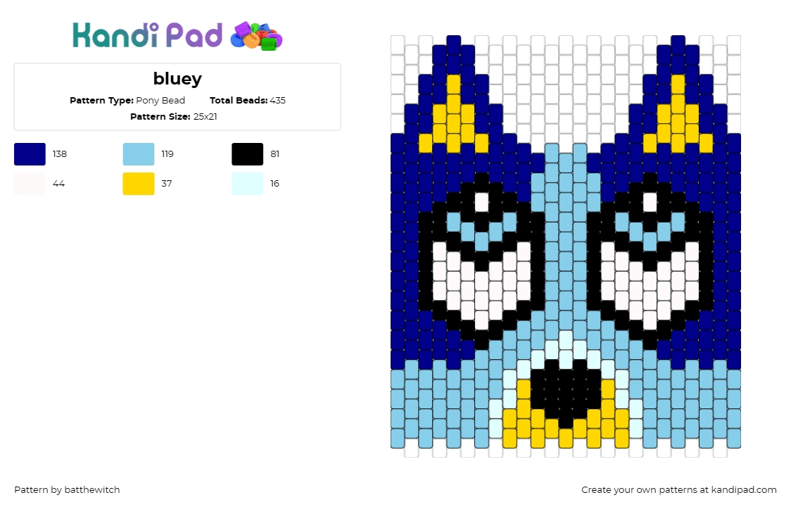 bluey - Pony Bead Pattern by batthewitch on Kandi Pad - bluey,playful,beloved character,vibrant blue,kandi piece