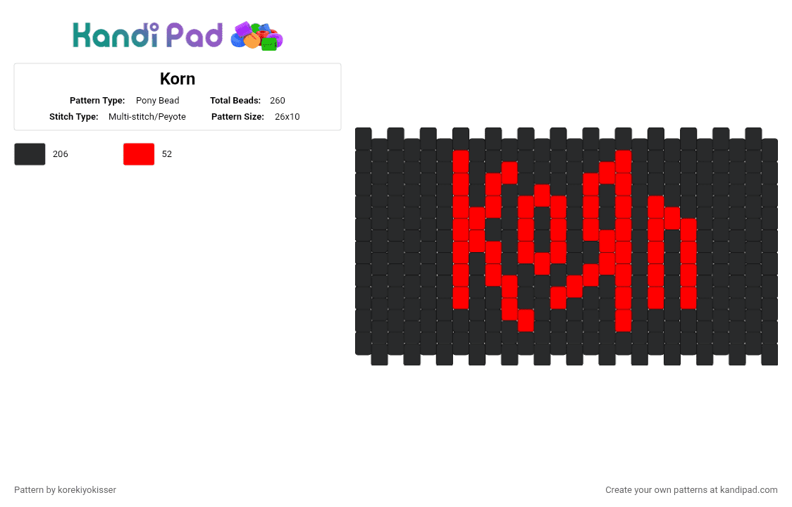 Korn - Pony Bead Pattern by korekiyokisser on Kandi Pad - black
