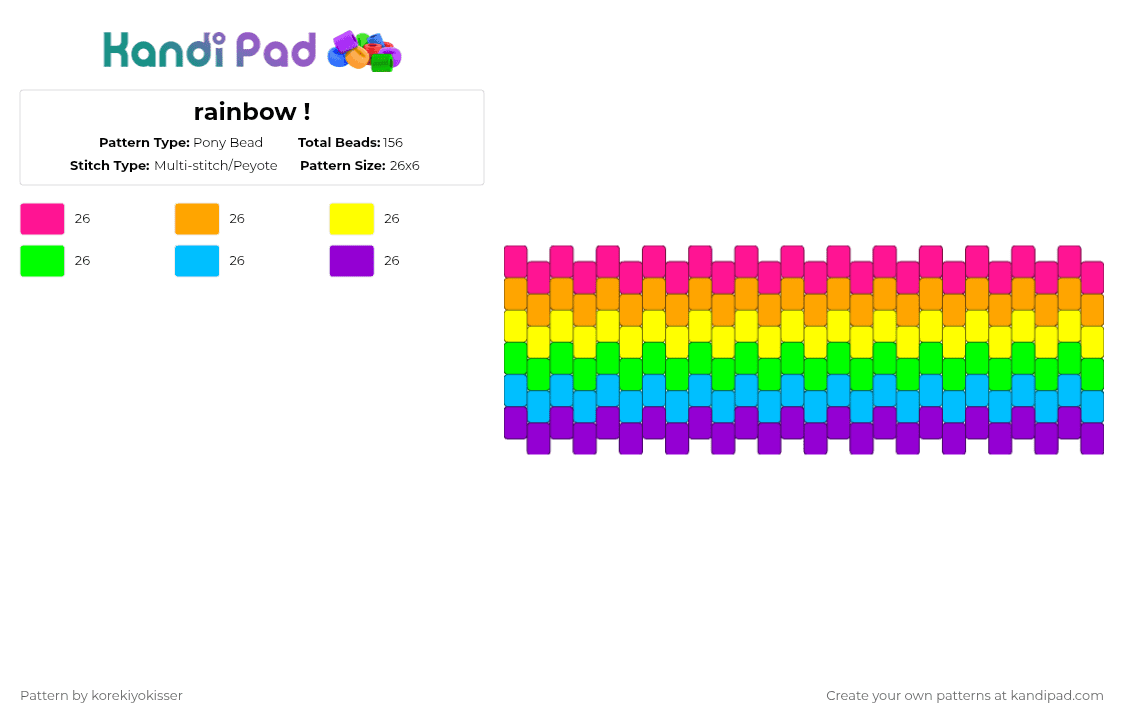 rainbow ! - Pony Bead Pattern by korekiyokisser on Kandi Pad - orange,green,purple,colorful