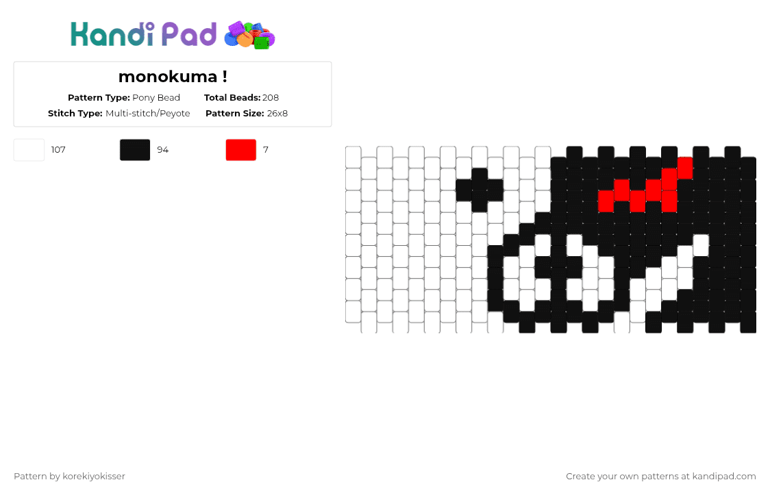 monokuma ! - Pony Bead Pattern by korekiyokisser on Kandi Pad - white