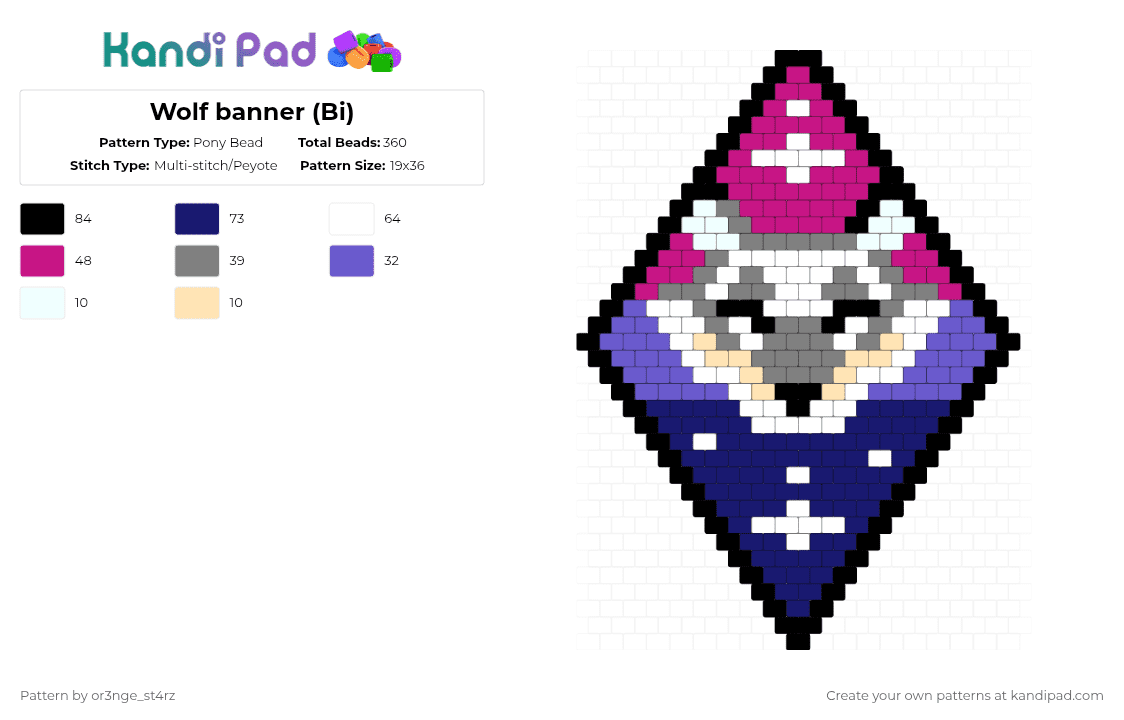 Wolf banner (Bi) - Pony Bead Pattern by or3nge_st4rz on Kandi Pad - pink,gray,purple