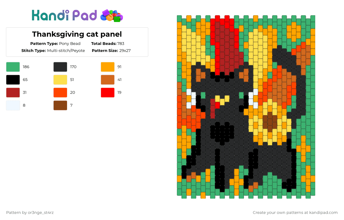 Thanksgiving cat panel - Pony Bead Pattern by or3nge_st4rz on Kandi Pad - green,orange