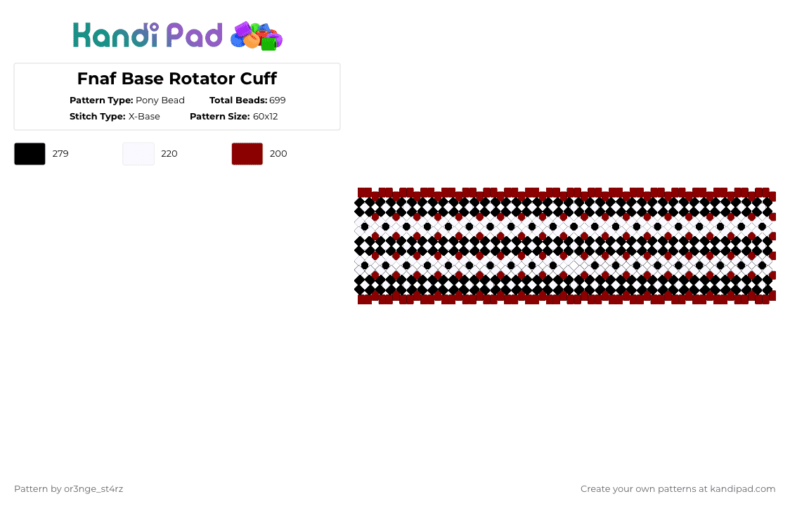 Fnaf Base Rotator Cuff - Pony Bead Pattern by or3nge_st4rz on Kandi Pad - red,white