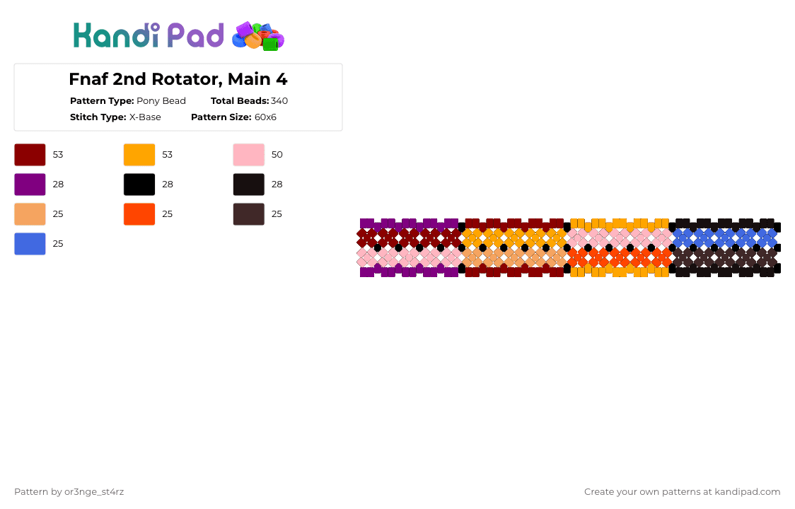 Fnaf 2nd Rotator, Main 4 - Pony Bead Pattern by or3nge_st4rz on Kandi Pad - pink,red,orange