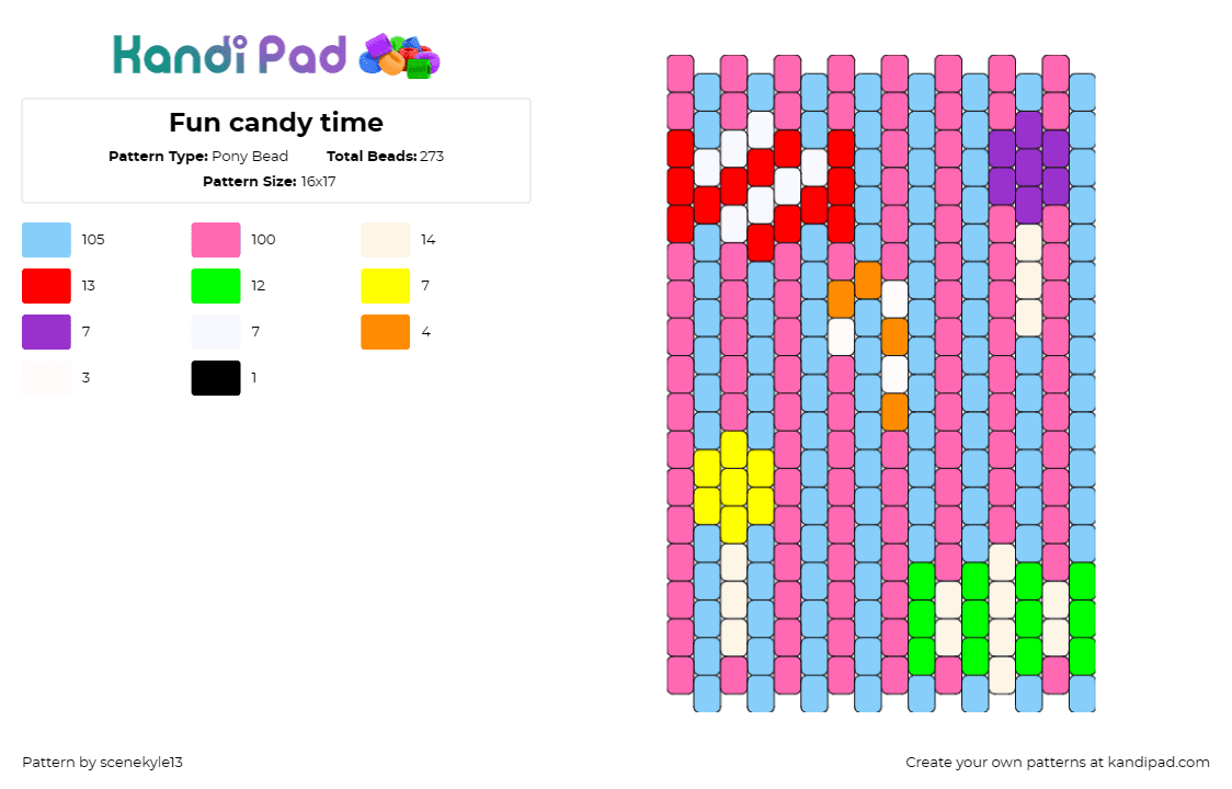 Fun candy time - Pony Bead Pattern by scenekyle13 on Kandi Pad - candy,lollipop,sweets,treats,vertical,stripes,pink,blue