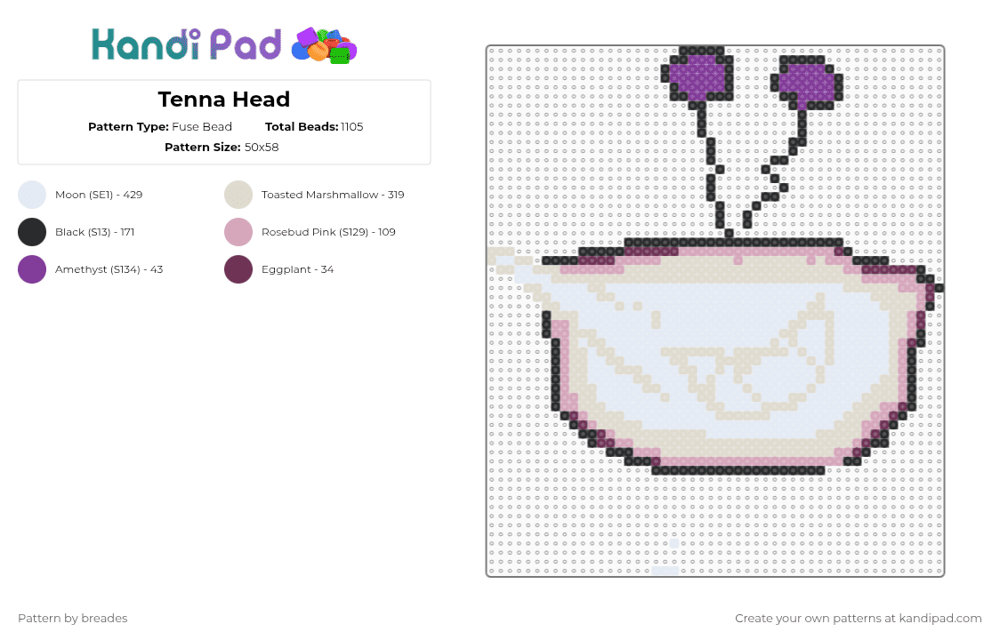 Tenna Head - Fuse Bead Pattern by breades on Kandi Pad - pink,beige