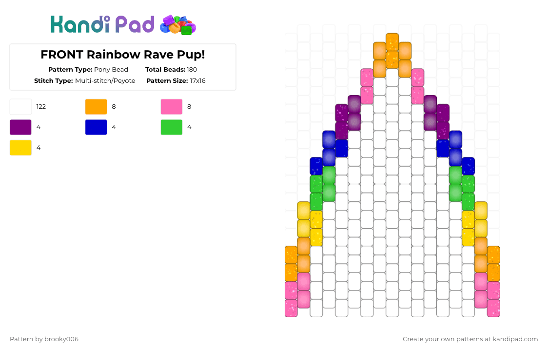 FRONT Rainbow Rave Pup! - Pony Bead Pattern by brooky006 on Kandi Pad - rave,pup,puppy ears,puppy,ear,dog,doggie,kemonomimi