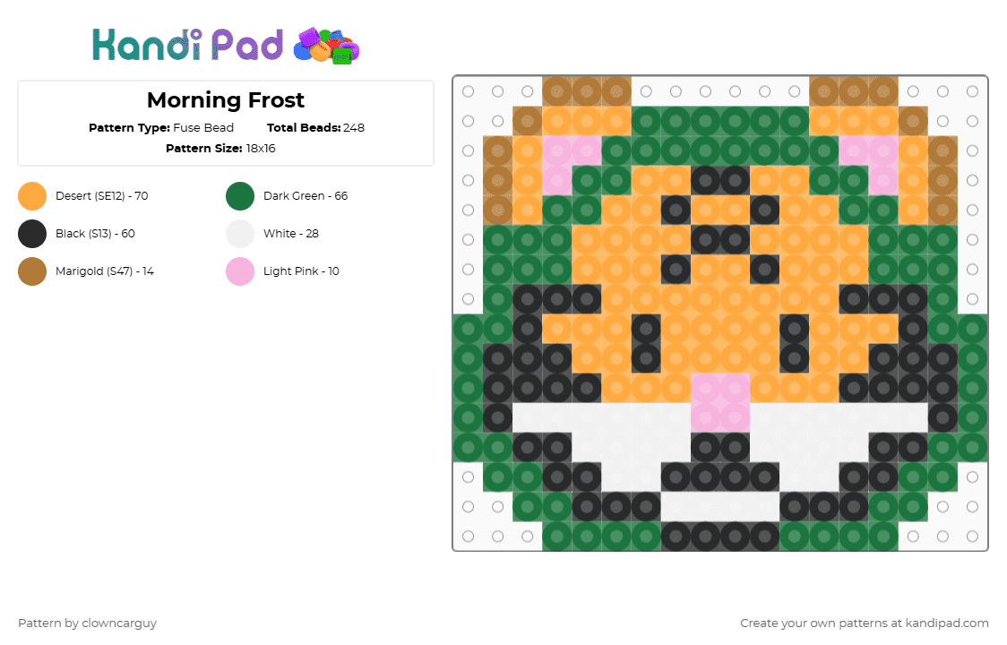 Morning Frost - Fuse Bead Pattern by clowncarguy on Kandi Pad - green,orange,morning frost,ouaw,avantris,legends of avantris,once upon a witchlight,loa,character