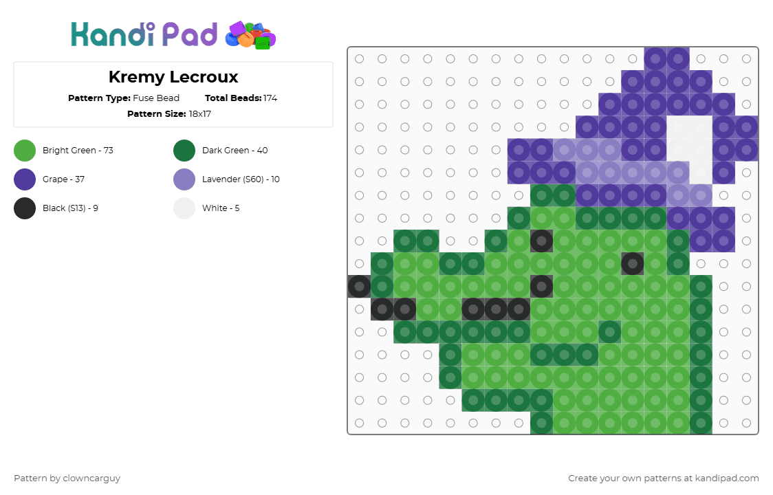 Kremy Lecroux - Fuse Bead Pattern by clowncarguy on Kandi Pad - green,kremy lecroux,avantris,once upon a witchlight,ouaw,loa,character