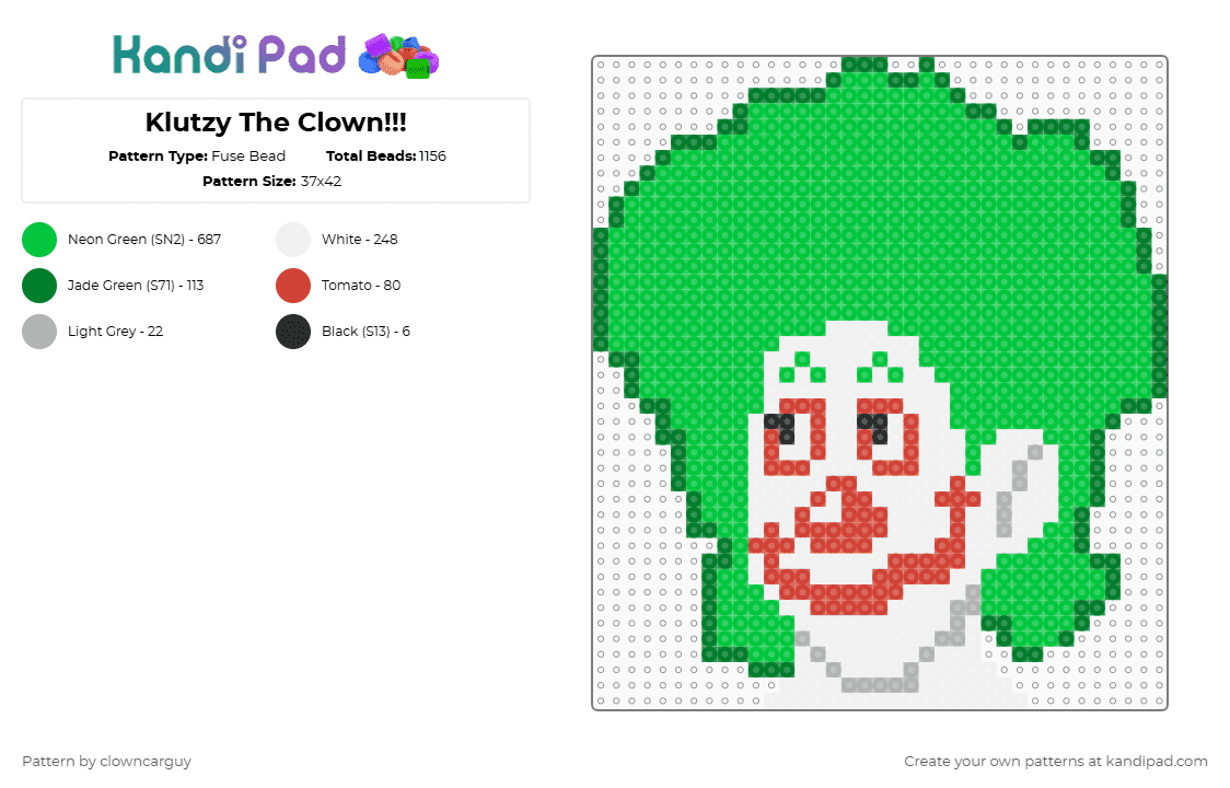 Klutzy The Clown!!! - Fuse Bead Pattern by clowncarguy on Kandi Pad - 