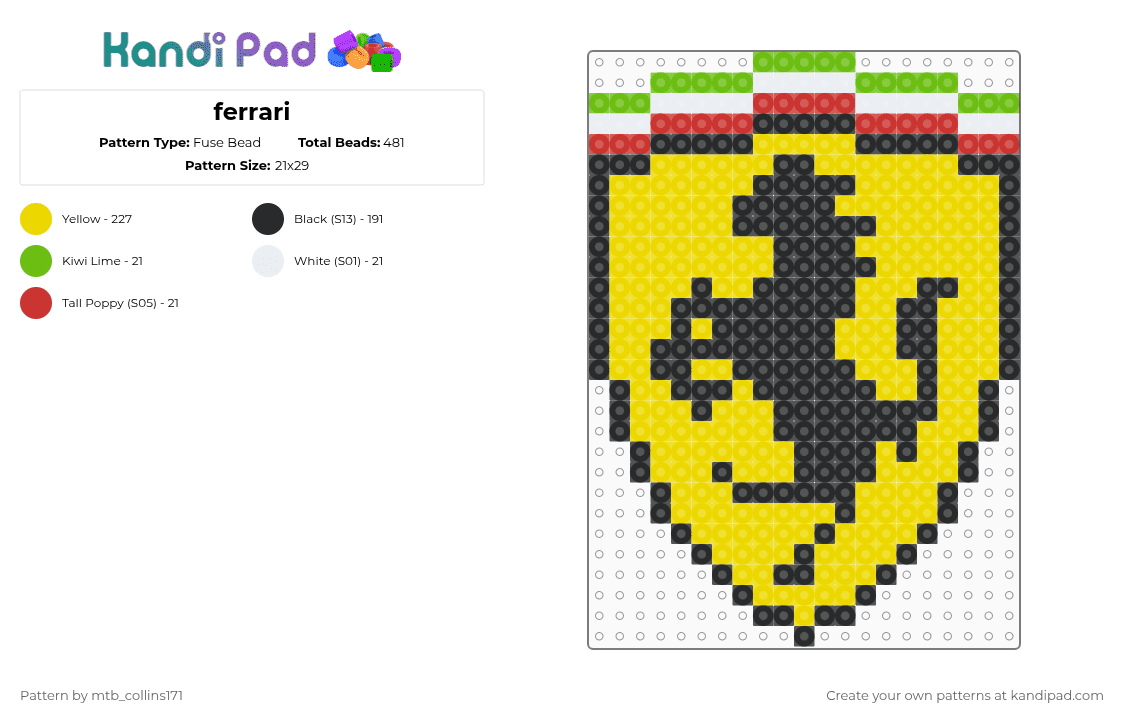 ferrari - Fuse Bead Pattern by mtb_collins171 on Kandi Pad - yellow
