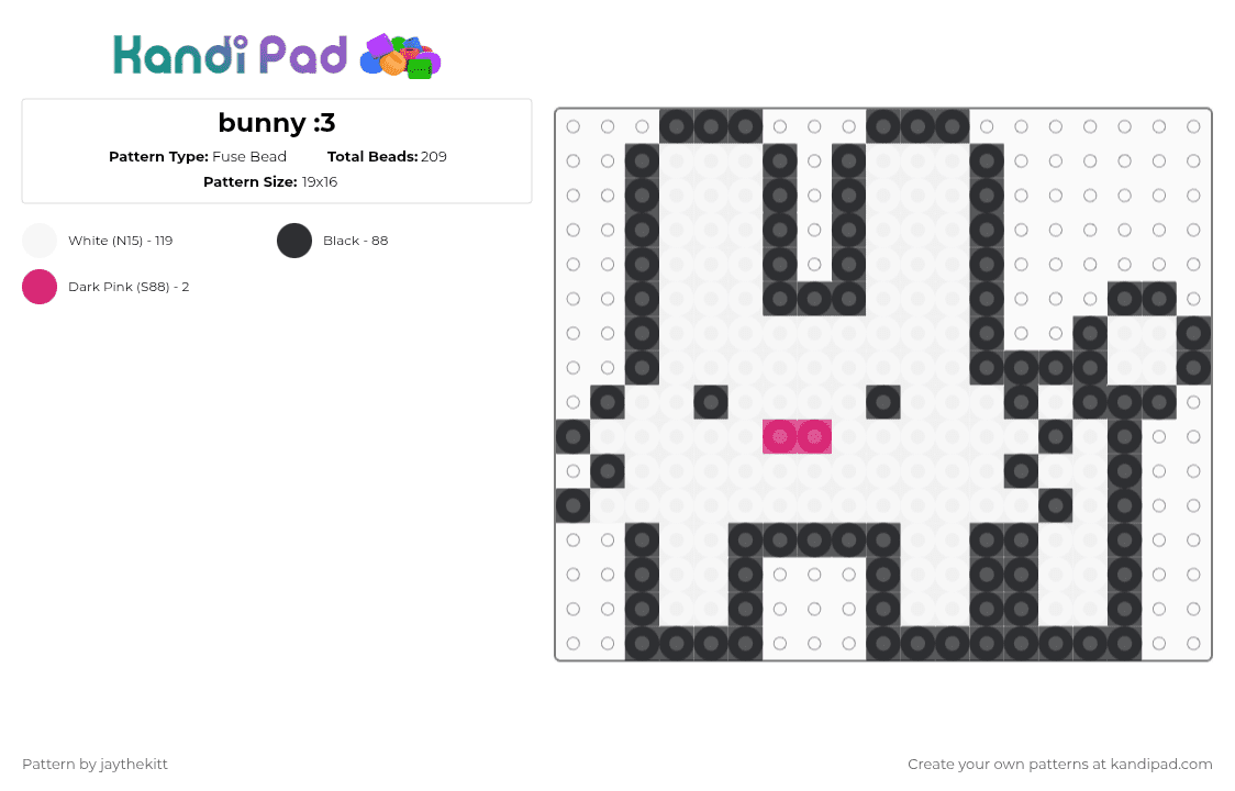 bunny :3 - Fuse Bead Pattern by jaythekitt on Kandi Pad - white,bunny,cute,animal,small,idk,i like kandi,bunnies,pet