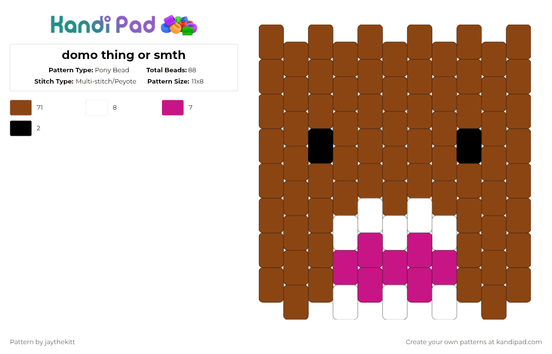 domo thing or smth - Pony Bead Pattern by jaythekitt on Kandi Pad - red,domo,scenecore,scene,japan,cute,kandi,cuff,idk