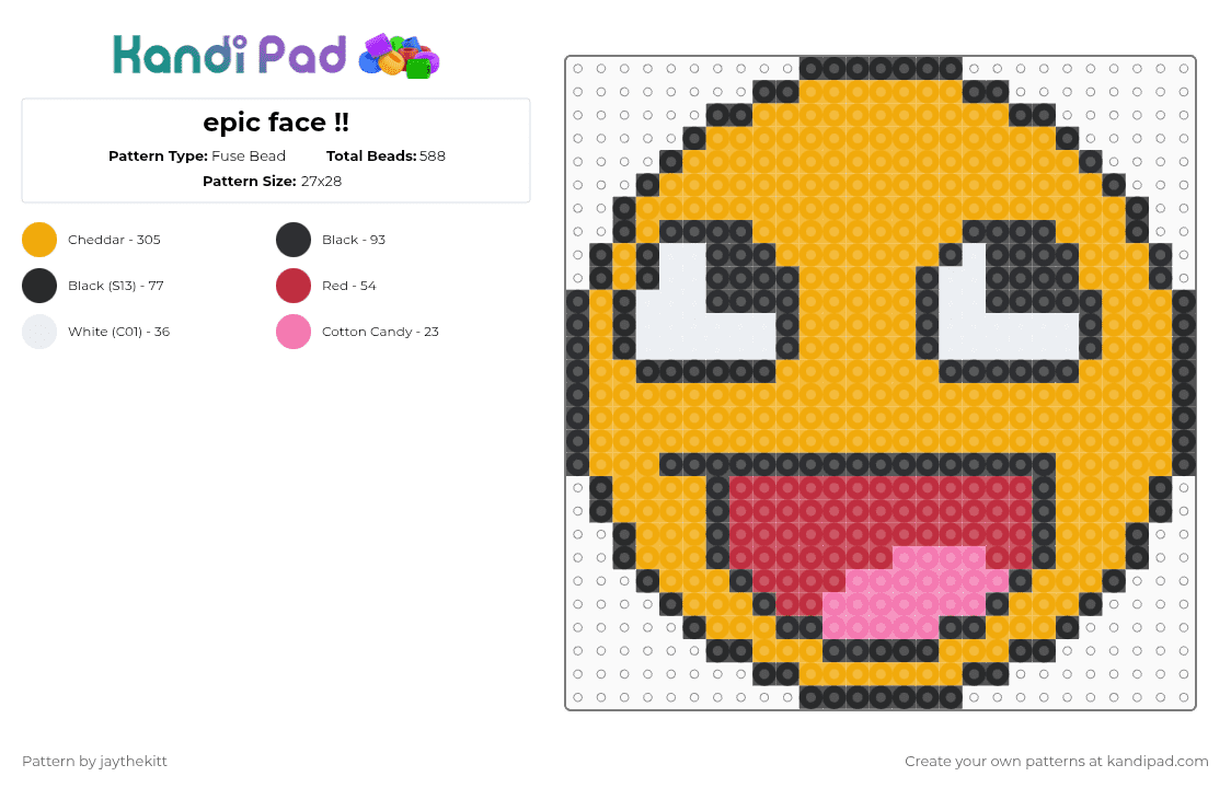 epic face !! - Fuse Bead Pattern by jaythekitt on Kandi Pad - orange