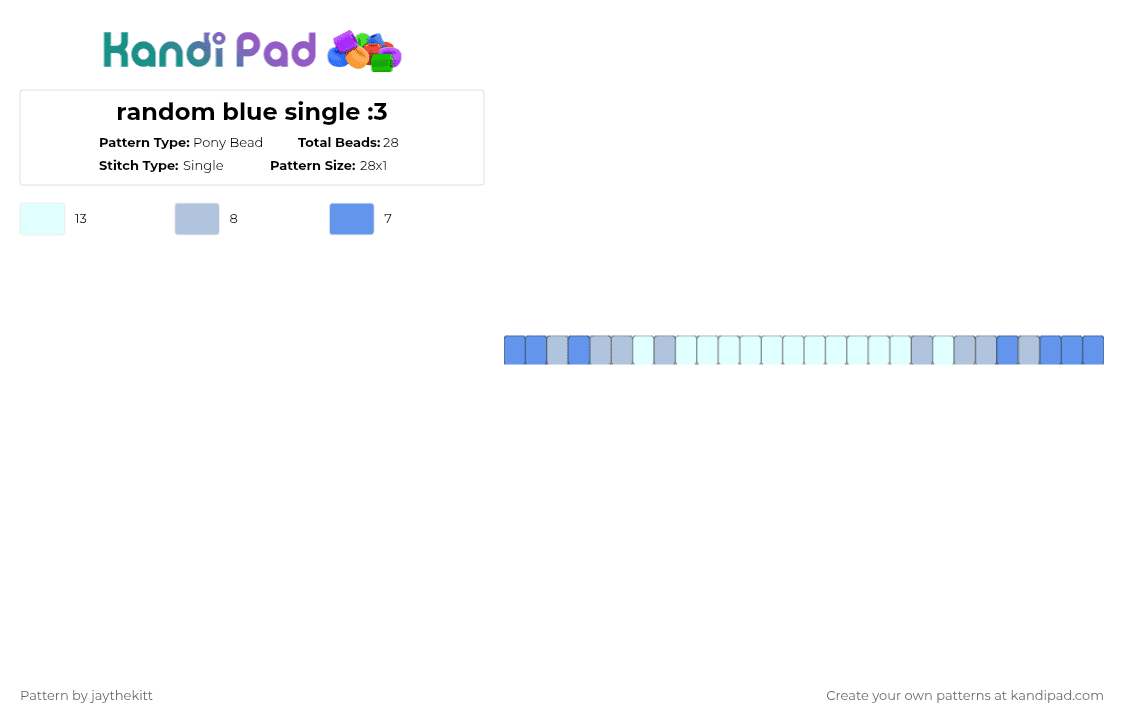 random blue single :3 - Pony Bead Pattern by jaythekitt on Kandi Pad - light blue,white,blue,single,bracelet,simple,pastel blue,kandi single,kandi,blue kandi