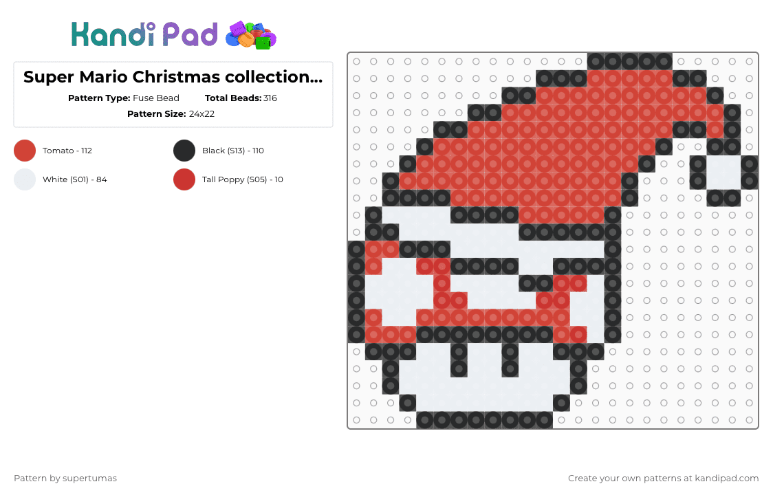 Super Mario Christmas collection no. 1. Super mushroom with a hat. - Fuse Bead Pattern by supertumas on Kandi Pad - red,white,super mushroom with a hat,super mario,christmas,mushroom,christmas dekorations,super mushroom,mario mushroom,super mario mushroom