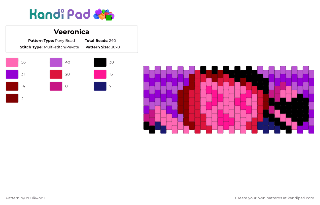 Veeronica - Pony Bead Pattern by c00lk4nd1 on Kandi Pad - pink