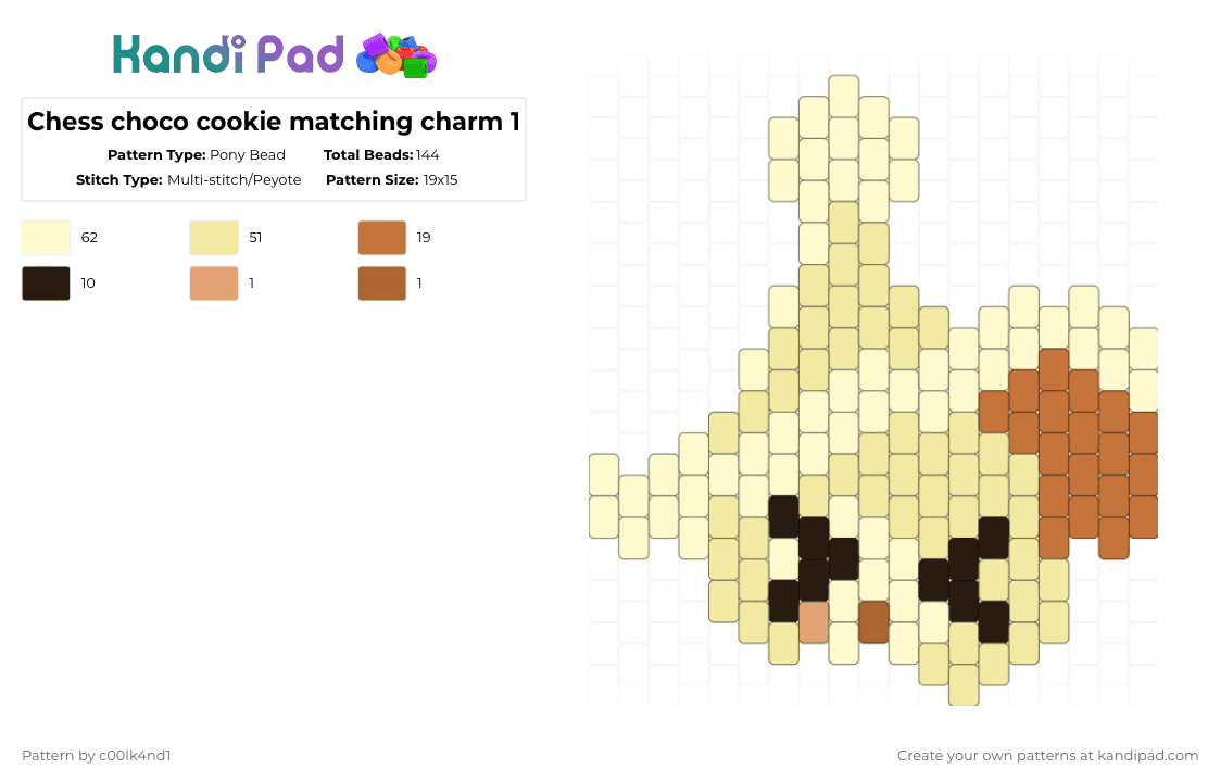 Chess choco cookie matching charm 1 - Pony Bead Pattern by c00lk4nd1 on Kandi Pad - yellow,cookie,chess,crk,chess choco cookie,chocolate,white