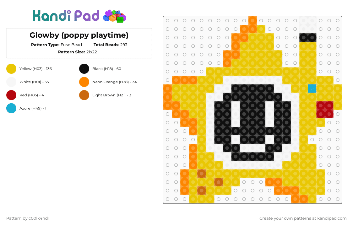 Glowby (poppy playtime) - Fuse Bead Pattern by c00lk4nd1 on Kandi Pad - yellow