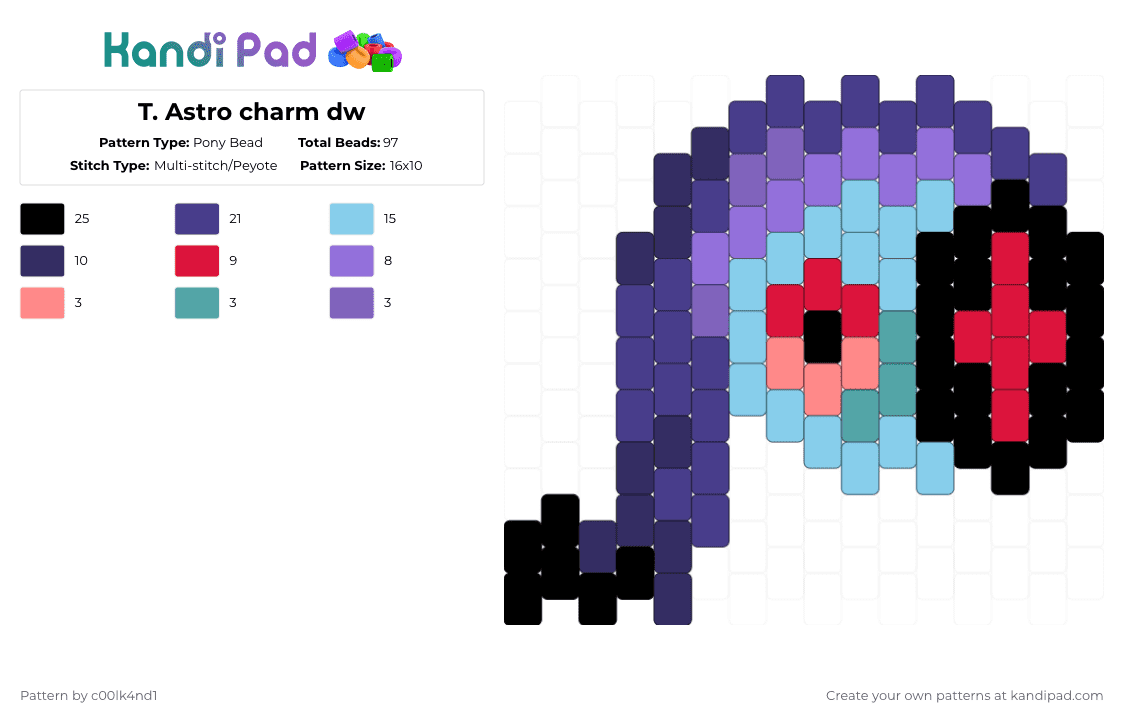 T. Astro charm dw - Pony Bead Pattern by c00lk4nd1 on Kandi Pad - purple,dw,dandys world,blue,moon,astro
