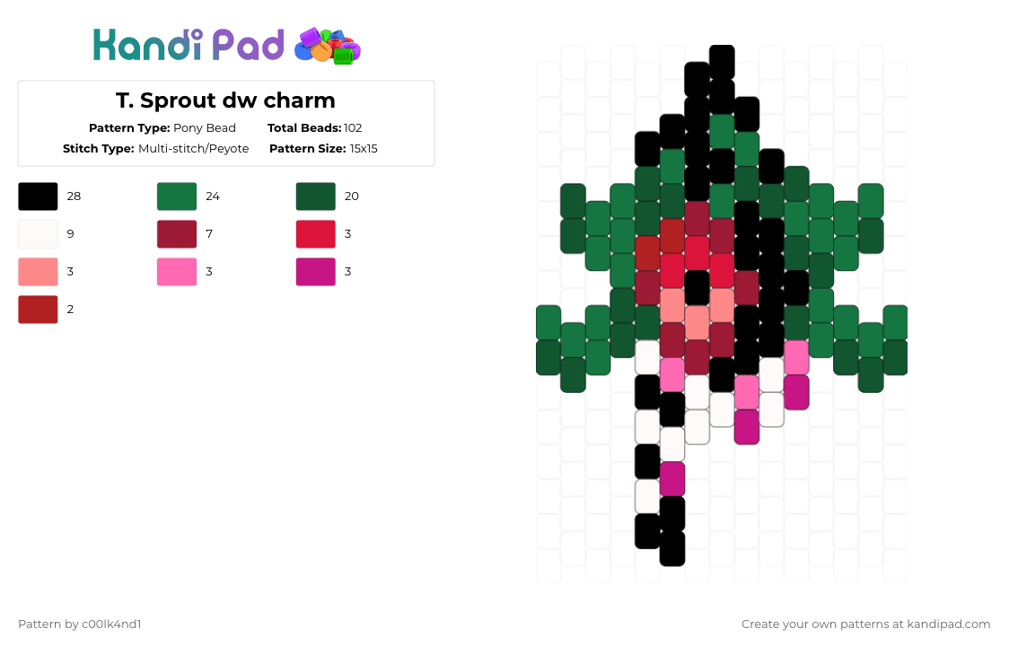 T. Sprout dw charm - Pony Bead Pattern by c00lk4nd1 on Kandi Pad - gray,green,strawberry,red,dw,dandys world,sprout