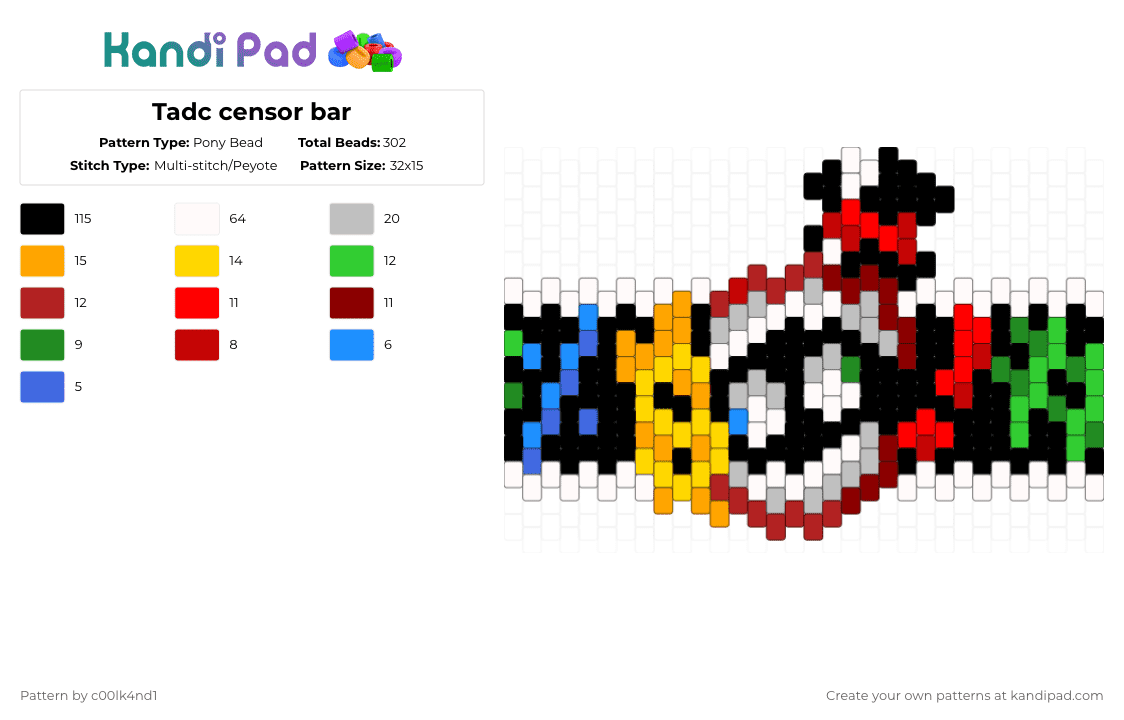Tadc censor bar - Pony Bead Pattern by c00lk4nd1 on Kandi Pad - green,red,beige,tadc,caine,circus,ringmaster,censor,white