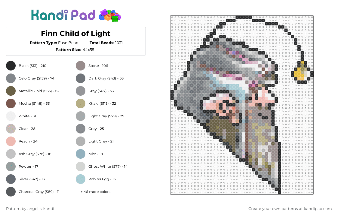 Finn Child of Light - Fuse Bead Pattern by angelik-kandi on Kandi Pad - gray,tan,beige,blue,grey,childoflight,child of light,large,large pattern