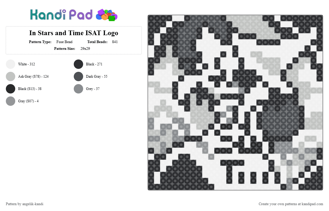 In Stars and Time ISAT Logo - Fuse Bead Pattern by angelik-kandi on Kandi Pad - beige, black, gray, grey, in stars and time, isat, monochrome, simple, video game, white