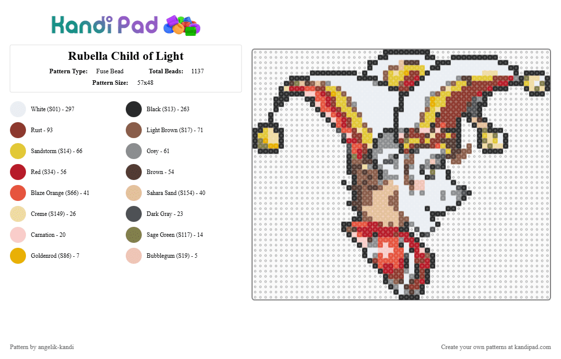 Rubella Child of Light - Fuse Bead Pattern by angelik-kandi on Kandi Pad - beige,yellow,colorful,red,white,gold,jester,childoflight,child of light,large
